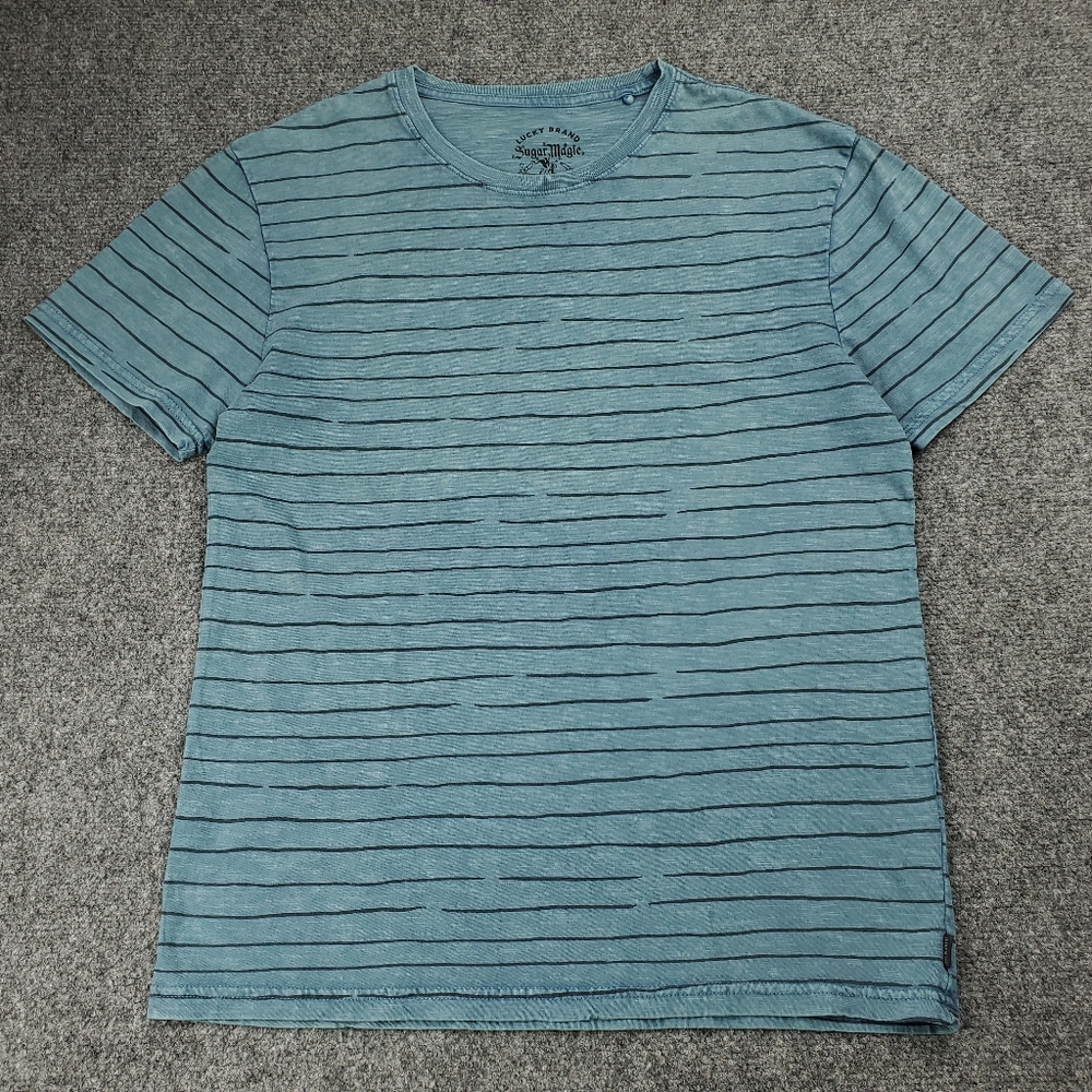 Lucky Brand Sugar Magic Wash T Shirt Mens Small Striped Lightweight Turquoise